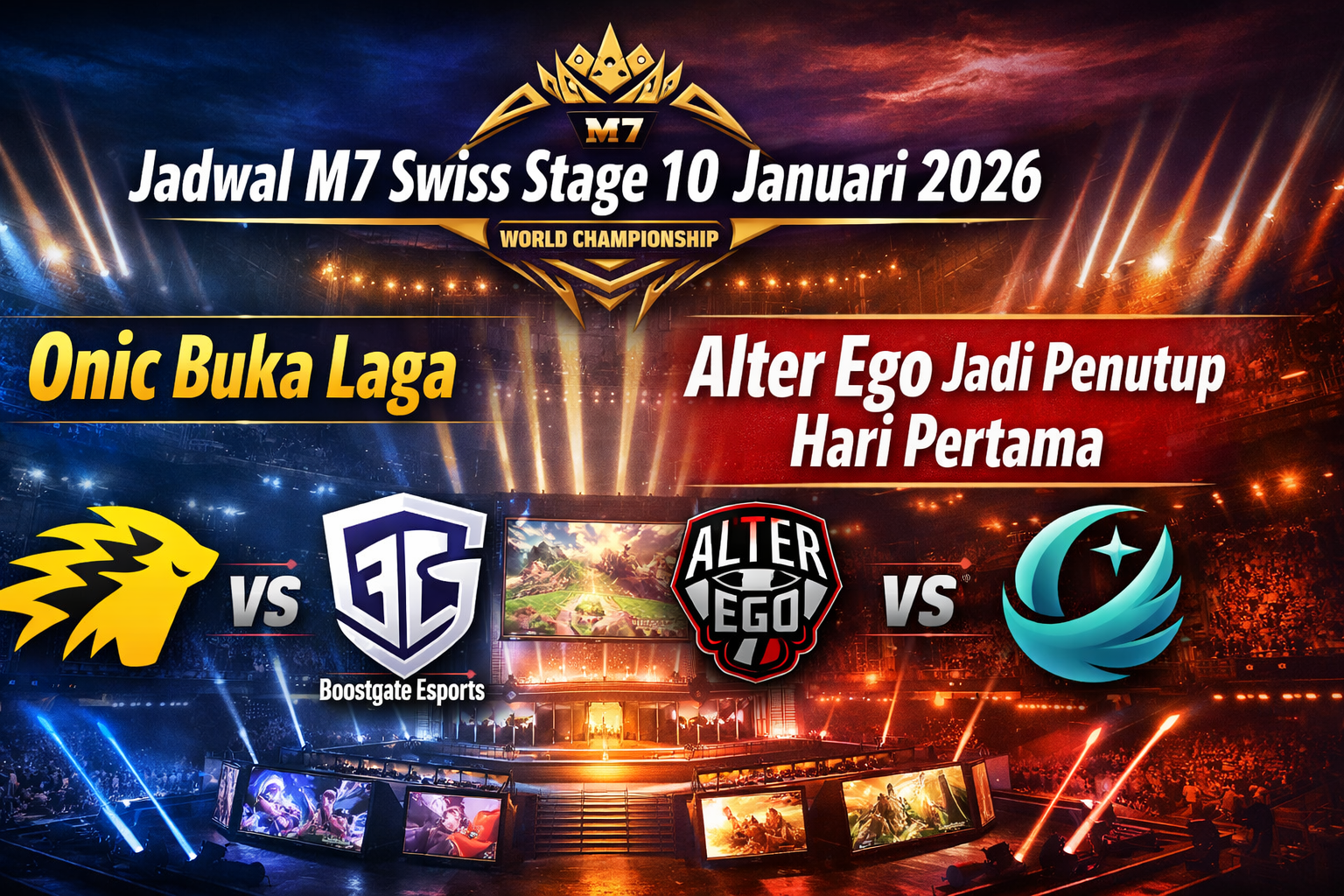 Jadwal M7 Swiss Stage 10 Januari 2026 Onic Buka Laga, Alter Ego Jadi Penutup Hari Pertama
