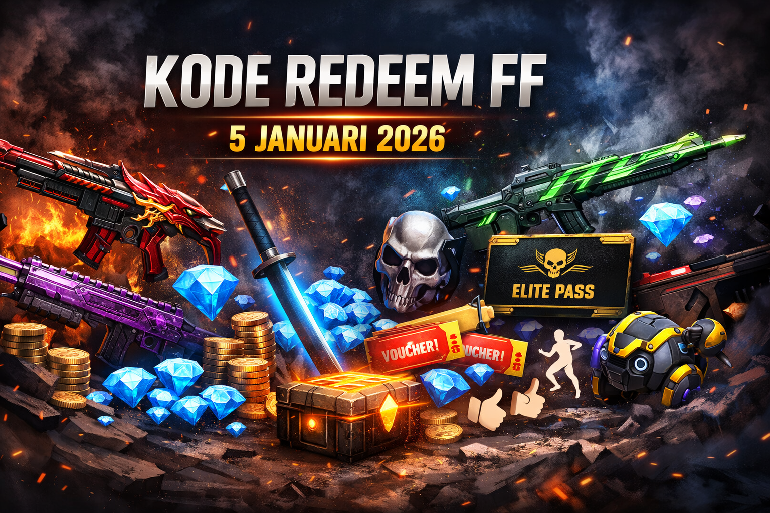 KODE REDEEM FF 5 Januari 2026 Terbaru, Masih Aktif Hari Ini Kesempatan Dapat Skin, Senjata Langka, hingga Item Premium