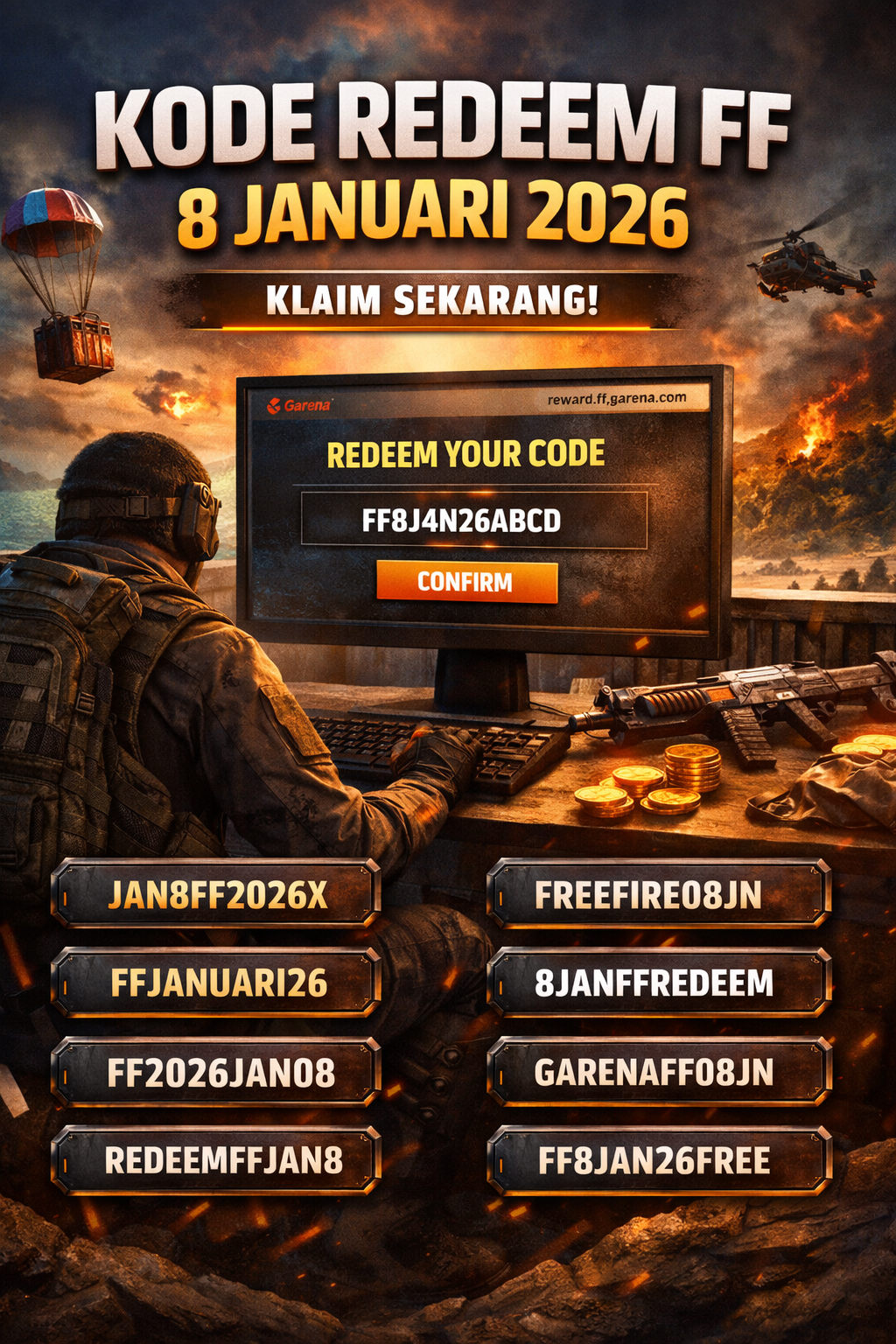 Kode Redeem FF 8 Januari 2026 Ramai Dicoba Pemain, Ini Daftar Terbarunya di Awal Hari