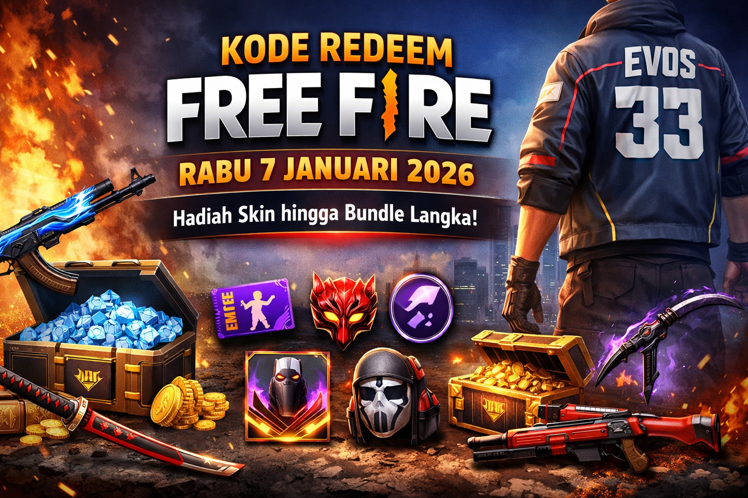 Kode Redeem Free Fire Rabu 7 Januari 2026 Terbaru, Hadiah Skin hingga Bundle Langka