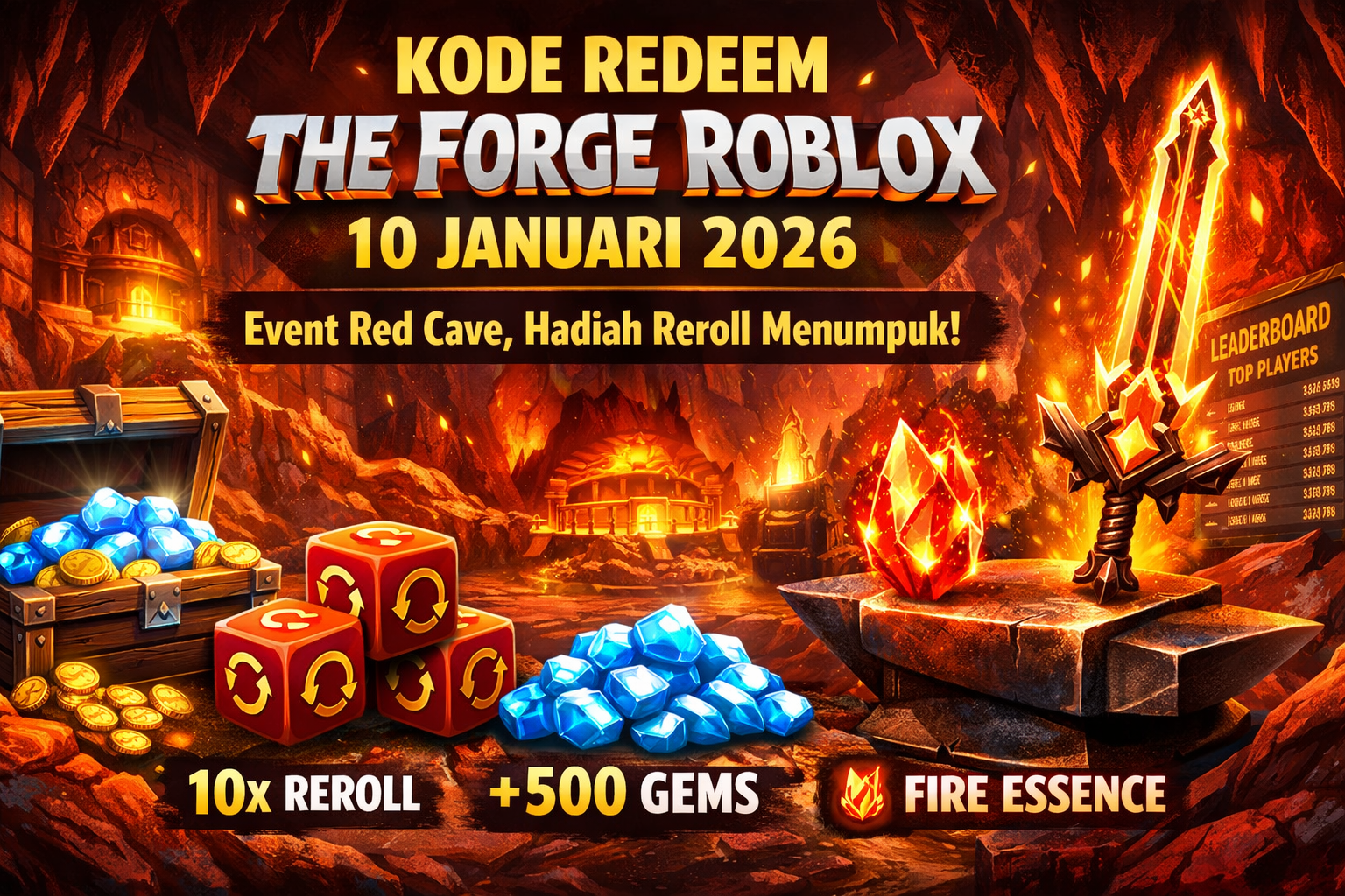 Kode Redeem The Forge Roblox 10 Januari 2026 Event Red Cave Bikin Farming Makin Ganas, Hadiah Reroll Menumpuk
