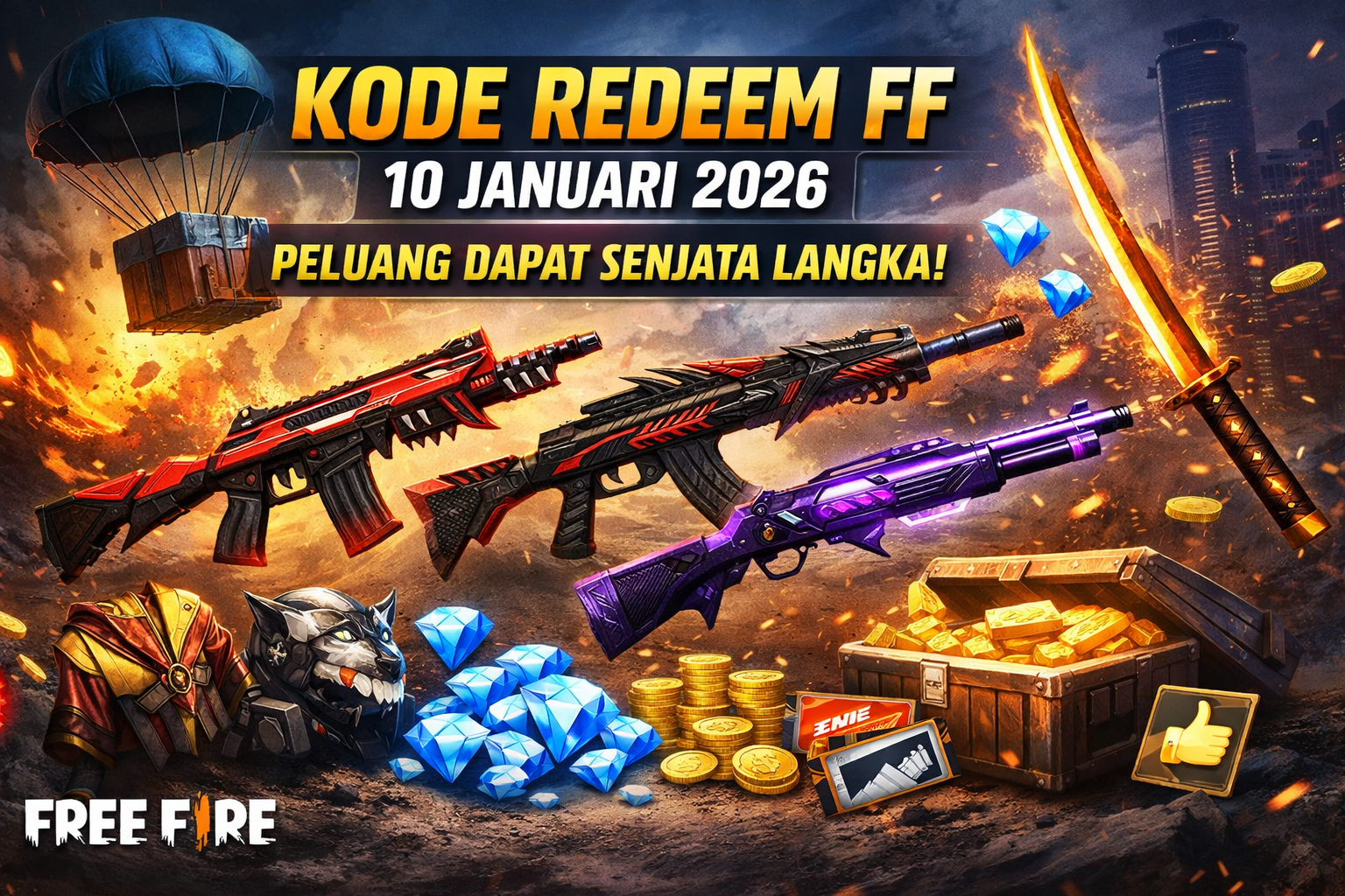 Weekend Reward Dibuka! Kode Redeem FF 10 Januari 2026 Resmi Aktif, Peluang Dapat Senjata Langka
